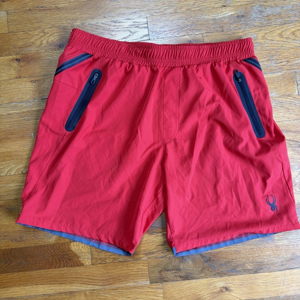 Spyder Active Men Shorts Large Red Athletic Moisture Wicking Stretch